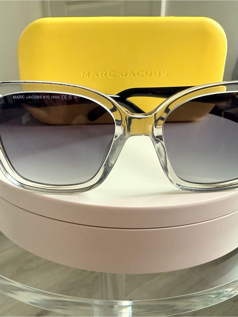 Marc Jacobs Clear Frame Sunglasses with Gray Gradient Lenses